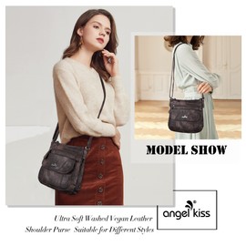 Angelkiss Small Womens Crossbody Bag Leather Shoulder Purse for Women Hobo Bag with Adjustable Shoulder Strap, Coffee