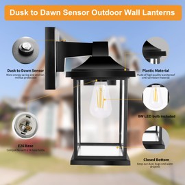 FUDESY Dusk to Dawn Sensor Outdoor Wall Light Fixture Extra Large, Exterior Porch Light Fixture Wall Sconce with E26 LED Bulb, Waterproof Plastic Wall Mount Lantern for Front Door, House, Black