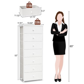 Crestlive Products Tall Dresser, 7-Drawer Fabric Storage Tower, Chests of Drawers - Vertical Organizer Unit for Bedroom, Hallway, Entryway, Nursery, Closets - Steel Frame, Wood Top & Handles (White)