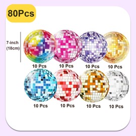 AQUGOO 80 Pcs 70s Retro Disco Ball Disposable Paper Plate, 7-inch Plates,Sparkly Rock Dance Party,Birthday Bachelorette Plates Decorations Supplies (Disco)