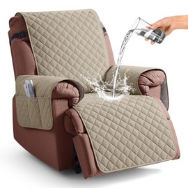 KinCam 100% Waterproof Recliner Chair Cover, Reclining Couch Covers for Pets, Dogs, Recliner Couch Slipcover Furniture Protector with Elastic Straps for Kids(28", Khaki)