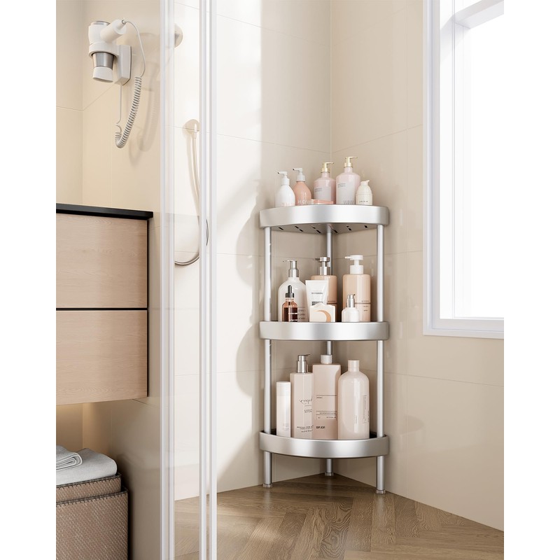 Nieifi Corner Shower Caddy Stand-3 Tier Rustproof Anodized Aluminum Standing