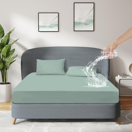 DUJUIKE Mattress Protector Waterproof Fitted Sheet Waterproof Mattress Protector All-Round Stretch Incontinence Pad Washable Moisture Resistant Anti-Allergy (Green, 90 x 200 cm)