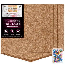 Bouiexye Felt Cork Board Tiles 6 Pack Grey Brown Boards 12"x12" - 1/2" Thick Corkboards for Wall Bulletin Board Self Adhesive with 100 Push Pins for Wall School Home Office