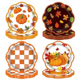 LDFDRT 7" Fall Paper Plates 48Pcs Autumn Party Dessert Plates 4 style Party Supplies Dinner Tableware For Fall Picnic Harvest Thanksgiving Day Party Decoration