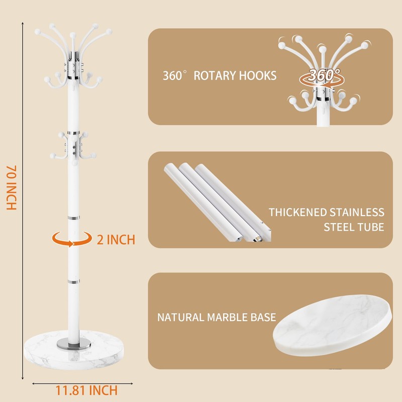 LOZABEE Metal Heavy Duty Coat Rack Stand, Modern 360° Roraty