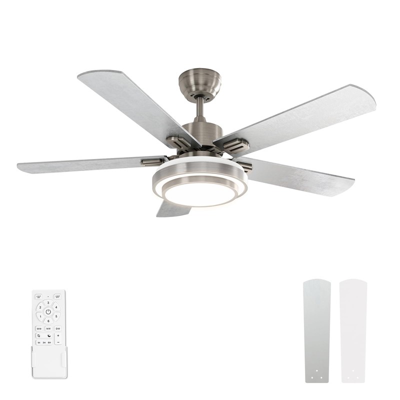 warmiplanet Ceiling Fan with Lights Remote Control, 52 Inch, Brushed