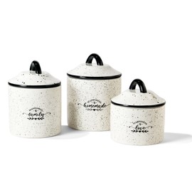 American Atelier Canister Set 3-Piece Ceramic Jars in Small, Medium, Large with Airtight Lids for Cookies, Candy, Coffee, Flour, Sugar, Rice, Pasta (Homemade Happiness), 6x8 (1563137-CAN-RB)
