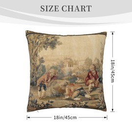 Aubusson Antique French Tapestry Print Throw Pillow Covers 18"X18" Cozy Velvet Square Throw Pillowcases Home Decor For Bed Couch Sofa Living Room Cushion Cover