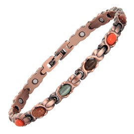 MagEnergy Copper Bracelet for Women Turquoise Magnetic Bracelet with Powerful Magnets 99.9% Pure Copper Brazaletes Adjustable Jewellery Box (Cat Eye and Turquoise)