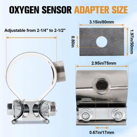 Car Wideband Oxygen Sensor Adapter Fit for 2-1/4"-2-1/2" Wideband Oxygen Sensor Pipe for Automotive Oxygen Sensors, Clamp-On Wideband Air/Fuel Ratio Gauge o2 Sensor Adapter Kit - No Weld Design