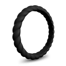 Enso Rings Stackable Braided Silicone Wedding Ring – Hypoallergenic Unisex Stackable Wedding Band – Comfortable Minimalist Band – 2.5mm Wide, .8mm Thick (Obsidian, Size 5)