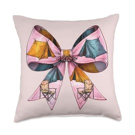 Coquette Bow Camping Camper Mothers Day Campfire Ribbon Mom Throw Pillow