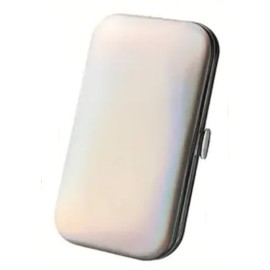 Professional Manicure Set, 8-in-1 Stainless Steel Nail Care Kit with Holographic Travel Case, 6 Colors (White Iridescent)