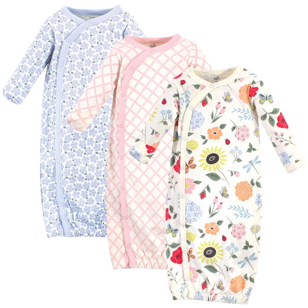 Touched by Nature unisex baby Organic Cotton Kimono Nightgown, Flutter Garden, 0-6 Months US