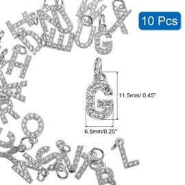 uxcell Rhinestone Letter Charm, 10pcs Crystal Zirconia Copper Alphabet g Pendants Slider Letter Charm for Wristbands Bracelets Necklace Jewelry Earring DIY Craft, Silver
