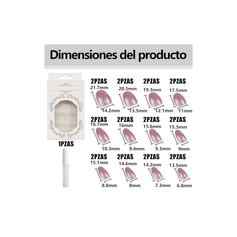 Juego De 24 Piezas Uñas Press On Cortas, Uñas Postizas