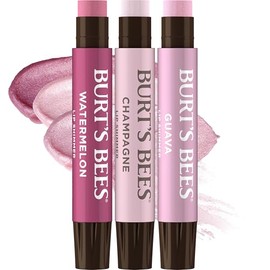 Burt's Bees Lip Shimmer Pink Collection - Barra de bálsamo labial tintado, hidratante para hidratación durante todo el día con acabado pigmentado brillante natural y color construible, 3 tonos, paquete económico, 0.09 onzas, tres tubos