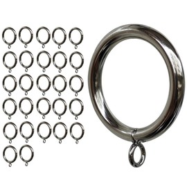 Curtain Ring Metal 28-Pcs 1.5 Inch Inner Diameter with Eyelets Fit Up to 1 1/4-Inch Rod Large Wire Diameter (Satin Nickel-28Pcs)