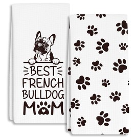 RZQIJ Best French Bulldog Mom Towels Dish Towels Dishcloth, Dog Mom Gifts for Women Dog Lovers, Cute French Bulldog Decor for Kitchen Bathroom Home, 16 x 24 Farmhouse Decoration Towels Set of 2.(067)