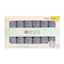 Beryris Bamboo Wash Cloths Bamboo Face Cloth (Pack of 6) - 25 x 25 cm Soft Face Cloth Flannels for Washing Face, Makeup Removal,Adult, Body, Babies, Kids - Grey