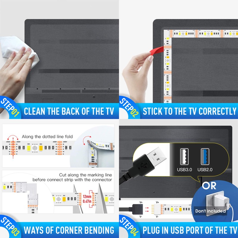 Smart Wifi USB RGBWW LED Strip 3 m Kit, Compatible