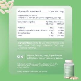 Moods | Stress & Anxiety - Suplemento con Gaba, L-Teanina, L-Tirosina y Semilla de Uva - Sin Gluten y Vegano - 60 Cápsulas Veganas - Just Chillin'