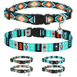 CollarDirect Cat Collar Breakaway Set of 2 PCS Tribal Pattern Aztec Pet Safety Adjustable Kitten Collar with Bell (Aztec + Ethnic)