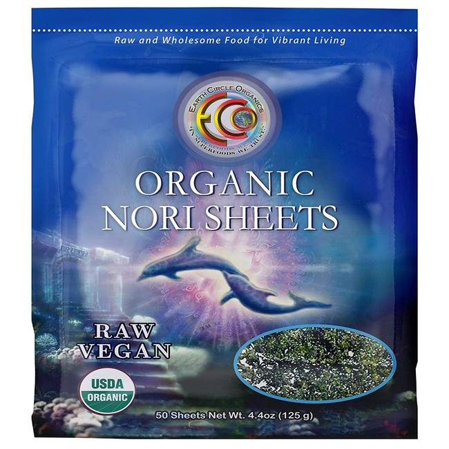 Earth Circle Organics | Raw Certified Organic Nori Seaweed | Grade "A" Rating | Unheated & Not Roasted | Vegan | Paleo & Keto Friendly | Premium Quality Nori Sheets (50 Sheet)