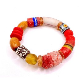 Glass Adornments Ghanaian Recycled Handmade Powder Glass Trade Bead Bracelet (M, Red)