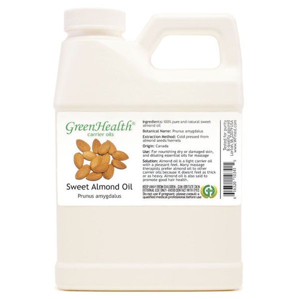 Sweet Almond 100% Pure Oil - 16oz Plastic Jug - for Hair, Skin, & Nails - GreenHealth