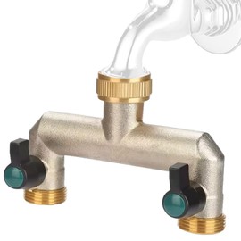 Kleemeiero 2-way water distributor for simultaneous connection of two devices, 3/4 inch, 2-way tap, water distributor made of brass with ball valve for adjusting and shutting off the water flow