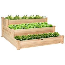 DORTALAGarden 3 Tier Wooden Elevated Raised Vegetable Planter Gardening Kit