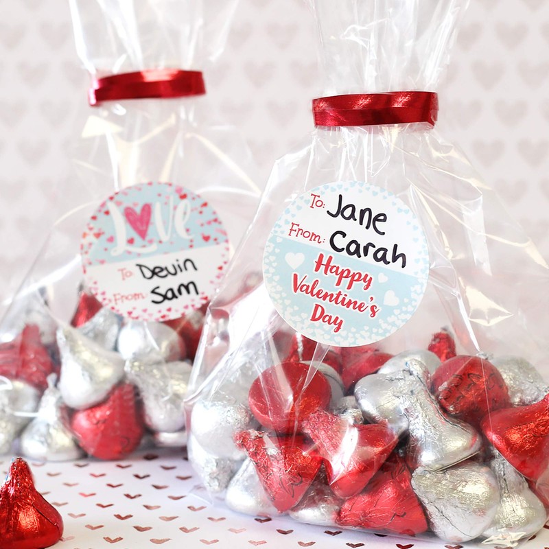 Valentine's Day Tag Stickers - Pink, Teal, Purple Love Theme