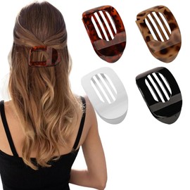 Chtaoxin 4 Pcs Flat Hair Claw Clips, Strong Hold Curved Comfortable, Matte No Slip Ellipse Lay down Claw Clips, Hair for Women and Girls Colour Accessories Gifts