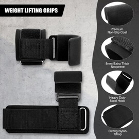 YSTrillion Weightlifting Hooks, Pack of 2 Power Lifting Straps Strength Training, Lifting Straps Hooks, Liftups, Shrugs for Bodybuilding, Weightlifting, Strength Training & Fitness, Black