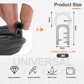 EFUTURETIME Universal car door seal, 3 metres, rubber seal, car boot seal made of EPDM, sealing profile rubber without glue, black, for caravans, trucks, cars, garage, machines, top