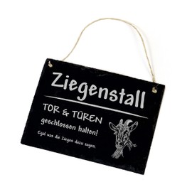 DEKO-LANDO Ziegen Slate Sign Engraved - Ziegenstall Tor & Türen geschlossen halten - Stable Sign Door Sign 22 x 16 cm, Grey