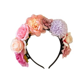 KGDUYC Headband Dirndl Flowers Roses Headband Costume Hair Accessories Flowers Hair Wreath Headband Women Girls Headband with Mixed Flowers for Wedding Hawaiian Carnival Theme Party