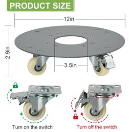 SOMOLUX Plant Dolly with Wheels, Heavy Duty Thick Steel Plant Caddy with Wheels, Rolling Plant Stand Cart with Casters Indoor/Outdoor for Flower Pot Garden Pot Mover 12in Load-Bearing 450Ibs (Gray)