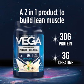 Vega Protein + Creatine - 30g Plant-Based Protein, Chocolate, 20 Servings, 3g Creatine, 5g BCAAs, Vegan, Keto, Gluten Free, Dairy Free, Low Carb, for Muscle Growth & Repair, Drink Mix, 36oz