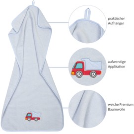 Smithy Hand Towel Child with Car, Super Soft Baby Towel Made of Premium Cotton in Light Blue, Size 50 x 100 cm