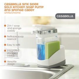 Casabella Sink Sider Solo Kitchen Soap Pump and Sponge Caddy, White/Chrome