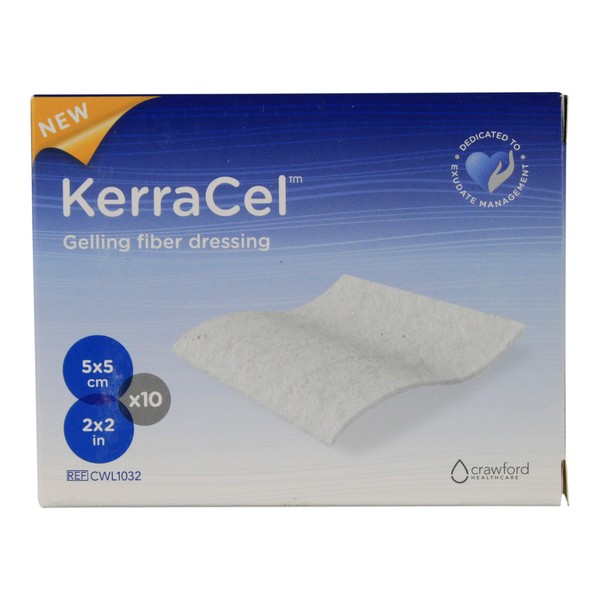 KerraCel 2"x 2" Gelling Fiber Wound Dressing (CWL1032) - Absorbs and Isolates Wound Drainage and Bacteria, Micro-Contours to The Wound Bed, Maintains Healthy Moisture Levels (Box of 10)