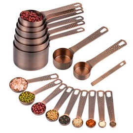 SUNMVEHOT Copper Measuring Cups and Spoons Set 20 for Kitchen & Baking, Metric & US Stainless Steel Measuring Cups and Spoons with Leveler for Dry & Liquid, 8 Copper Plated Measure Cup & 9 Spoon
