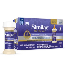 Similac 360 Total Care Gentle Comfort Baby Formula, Easy-to-Digest Formula, Has 5 HMO Prebiotics, Ready-to-Feed Infant Formula, 2-fl-oz Bottle, Pack of 8