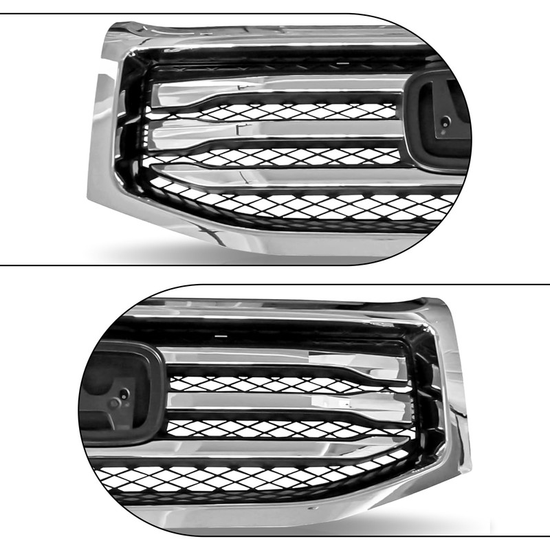 Partsflow Front Upper Grille Grill Assembly Chrome Trim Silvery And