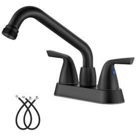 Aolemi Laundry Sink Faucet 4 Inch Centerset, Utility Sink Faucets with Swivel Spout and 3/4" NPT Threaded End, 2-Handle Faucet for Laundry or Utility Room, Matte Black
