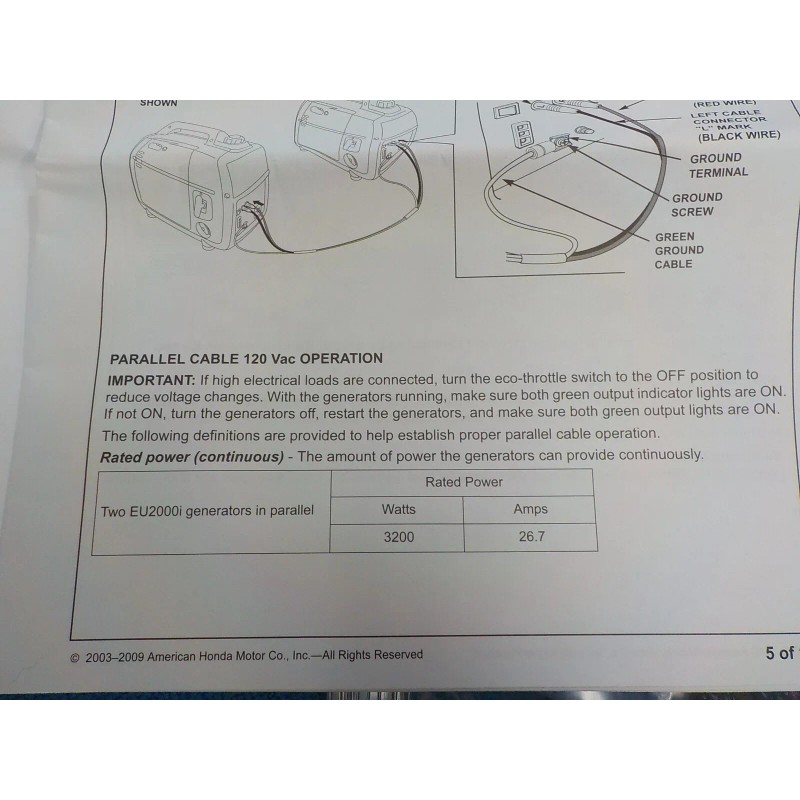 Honda Parallel Cables Generator EU1000i/EU2000