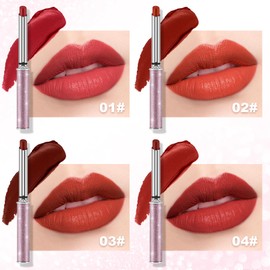 Apooliy 4Pcs Velvet Matte Lipstick Makeup Set,Waterproof Lipstick Kit,Highly Pigmented Color,Long Wear,Non-Sticky,Ruby Red